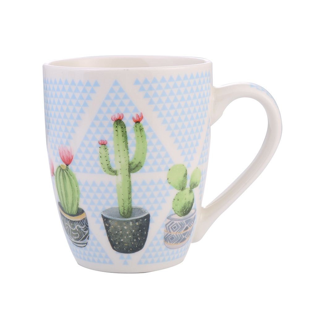 Factory direct sales of ceramic mugs with cactus flower face applique ceramic cups details Picture