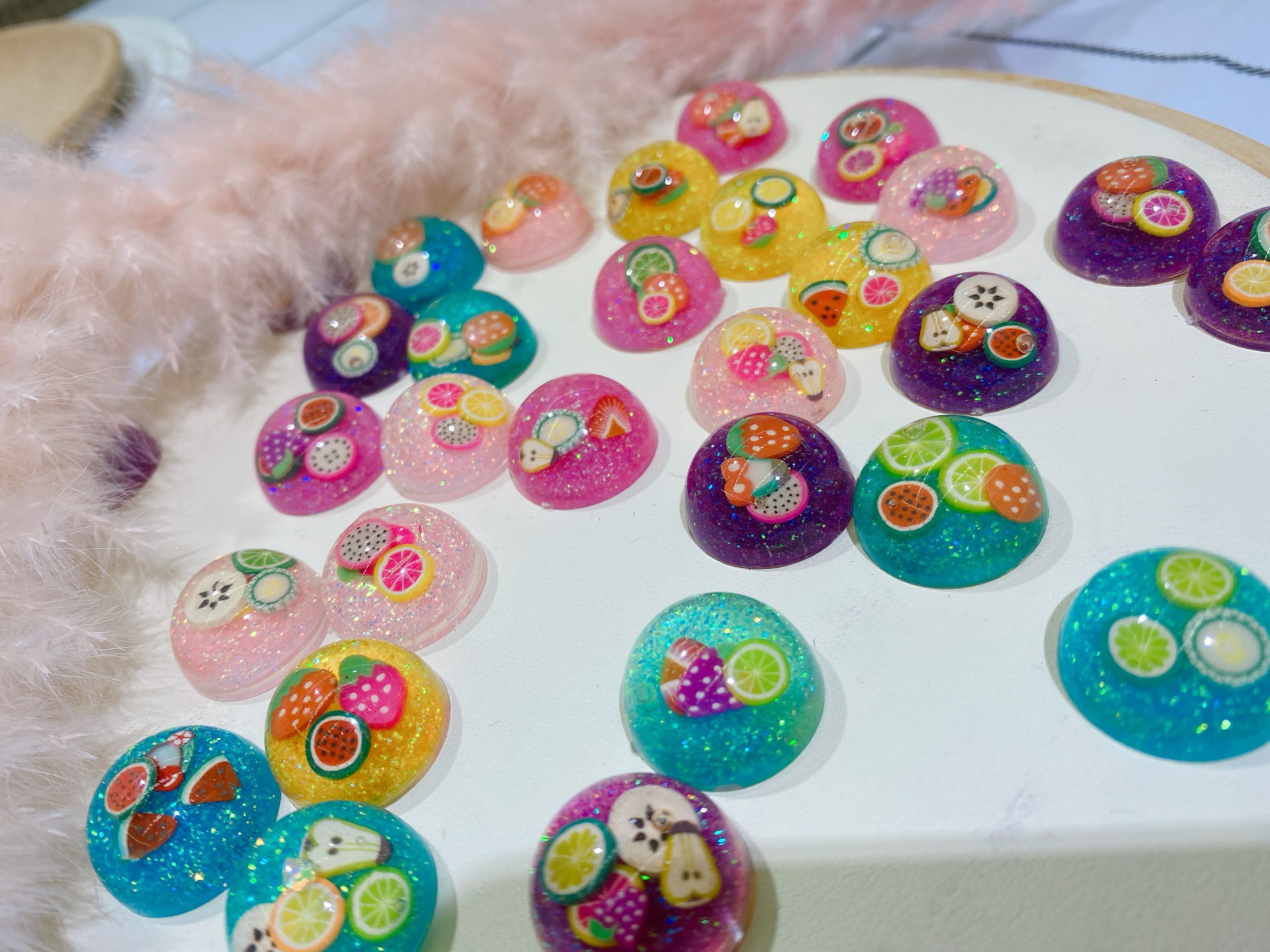 Acrylic half-sided round frozen oil fruit slice children's hair clip accessory detail image 2