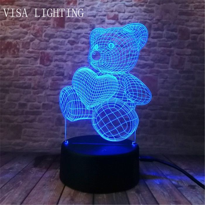 3D New Smart seven-color night light, Heart Bear Birthday Atmosphere light, led sleeping desk lamp detail image 3