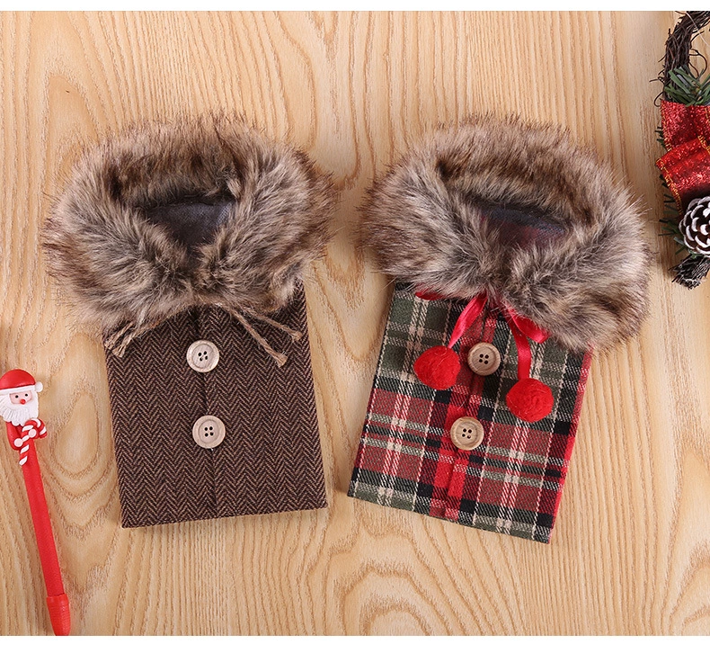 Christmas Decorations Europe And The United States New Wine Bottle Cover Bow Burlap Wine Bottle Cover Holiday Decoration Props Manufacturers Direct Sales undefined