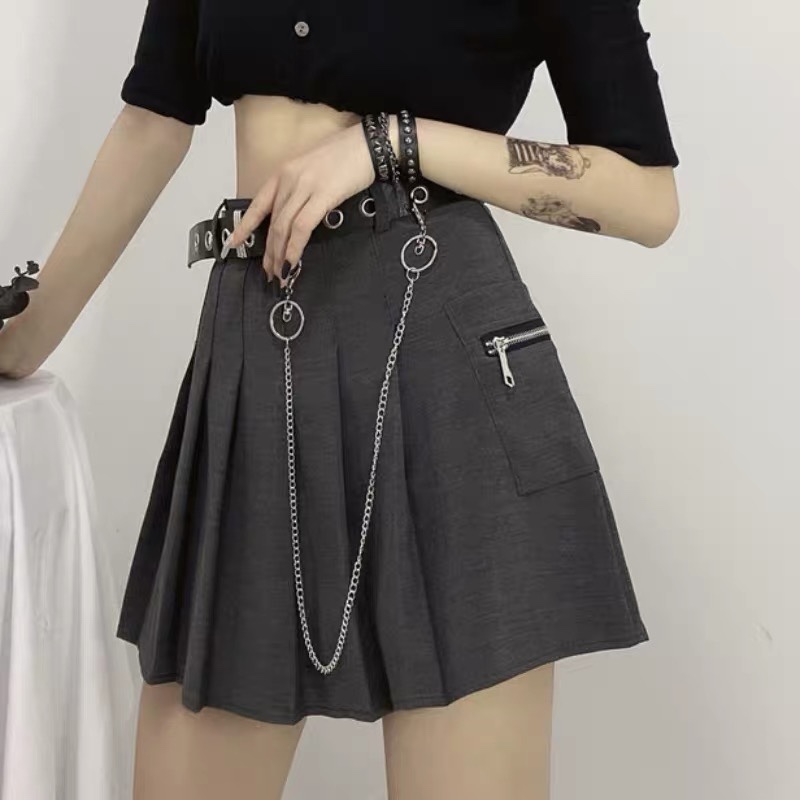 Summer Korean Edition 2020 New A-line high-waisted workwear style chain pleated short skirt, half skirt for women's students undefined