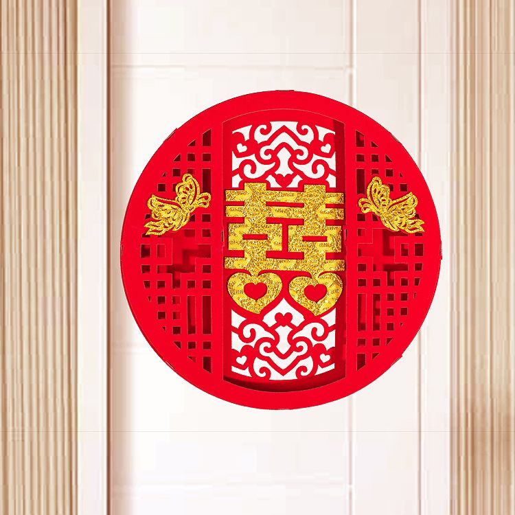 厂家直销植绒布立体喜字门贴结婚用品墙贴婚房装饰创意大门喜字贴细节图