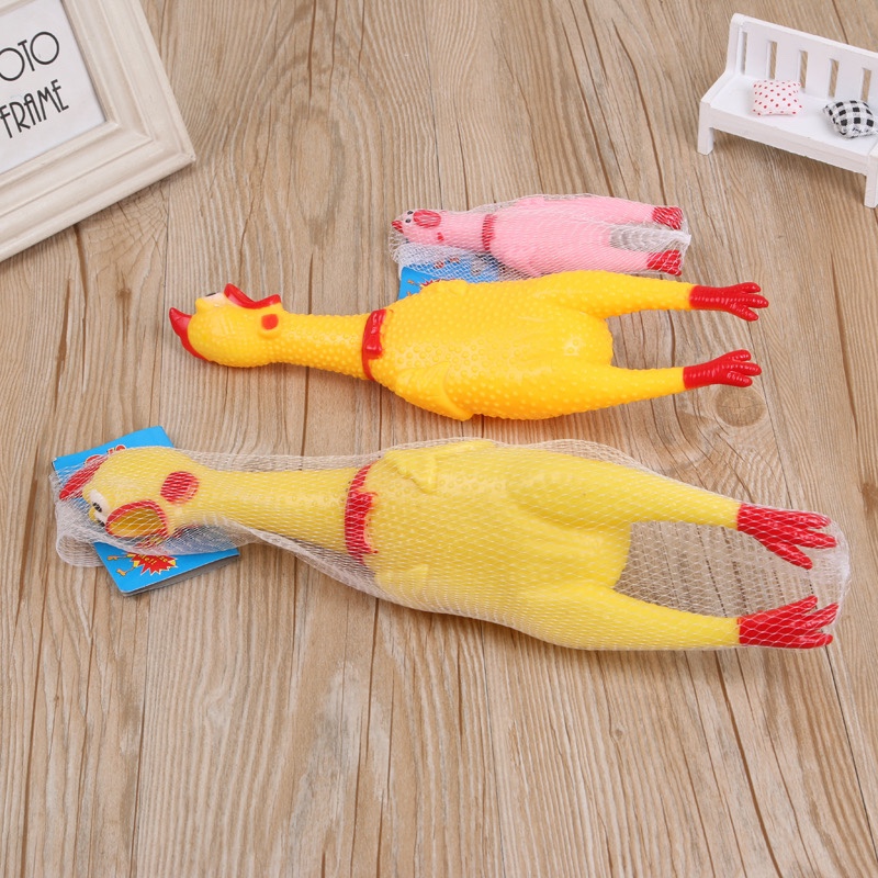 The pet toy screams like a chicken
