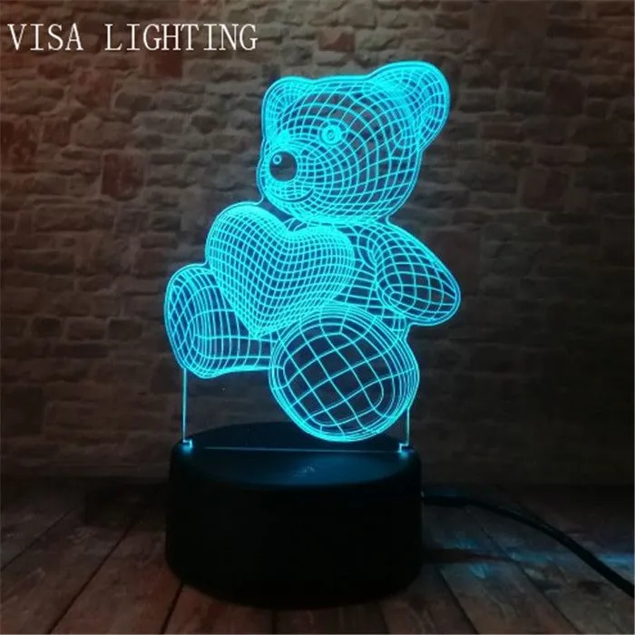 3D New Smart seven-color night light, Heart Bear Birthday Atmosphere light, led sleeping desk lamp detail image 4