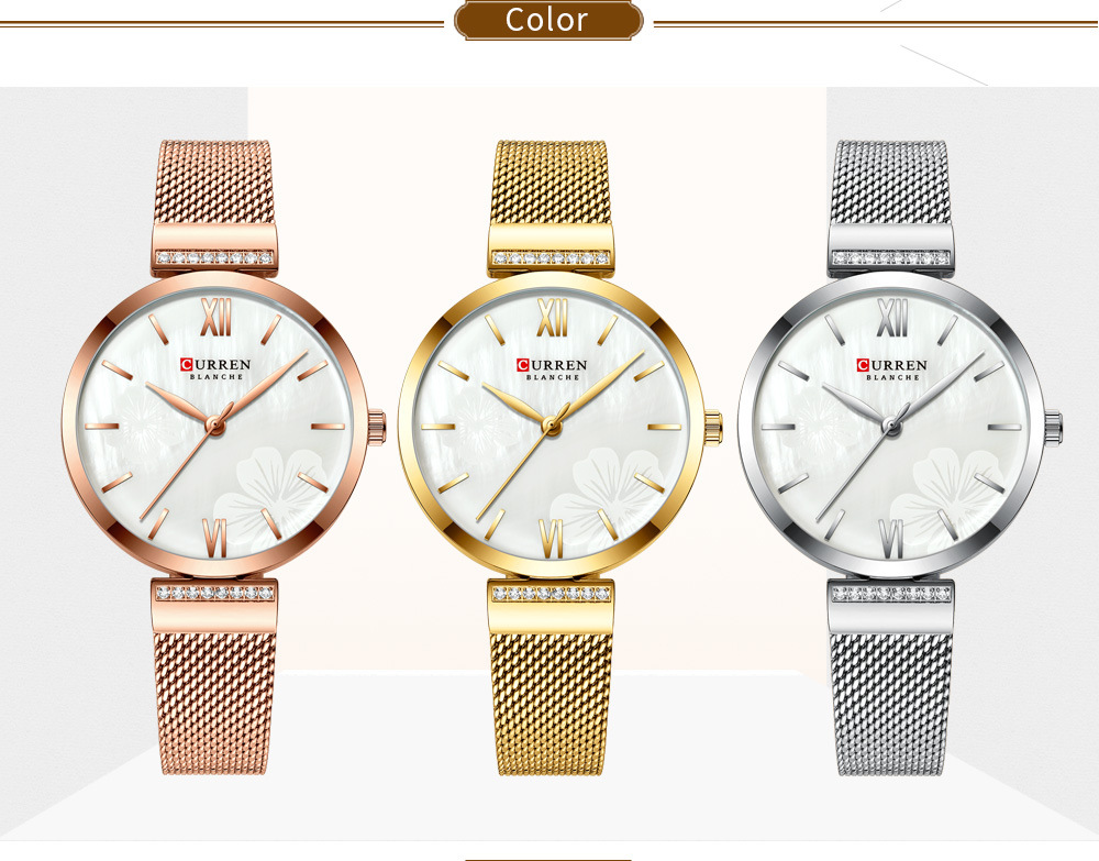 curren Stainless steel mesh strap women's diamond-resistant watch details Picture