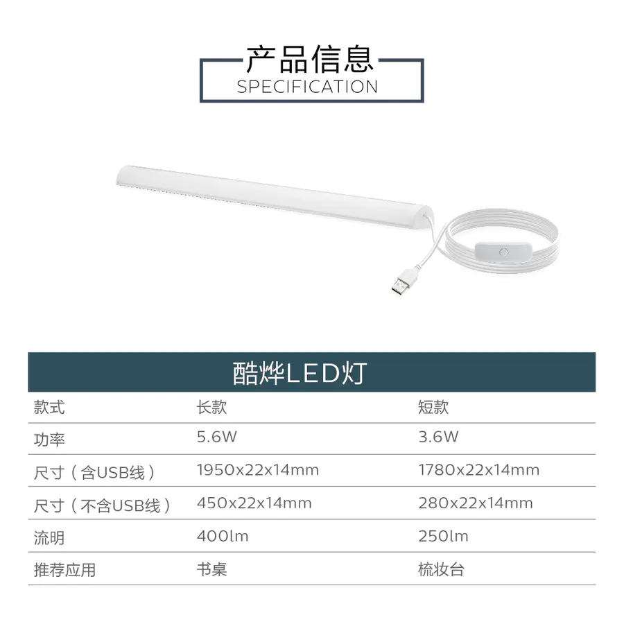 飞利浦酷烨 LED灯36w 宿舍灯管护眼书桌学习 USB接口多种安装方式详情图6