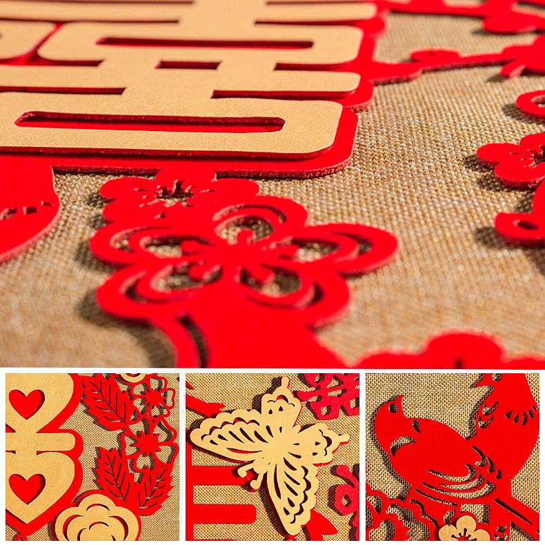 Wedding character stickers, wedding room decoration items, wedding arrangements, small double happiness flocked door stickers, wedding decoration window decorations collection Specification image