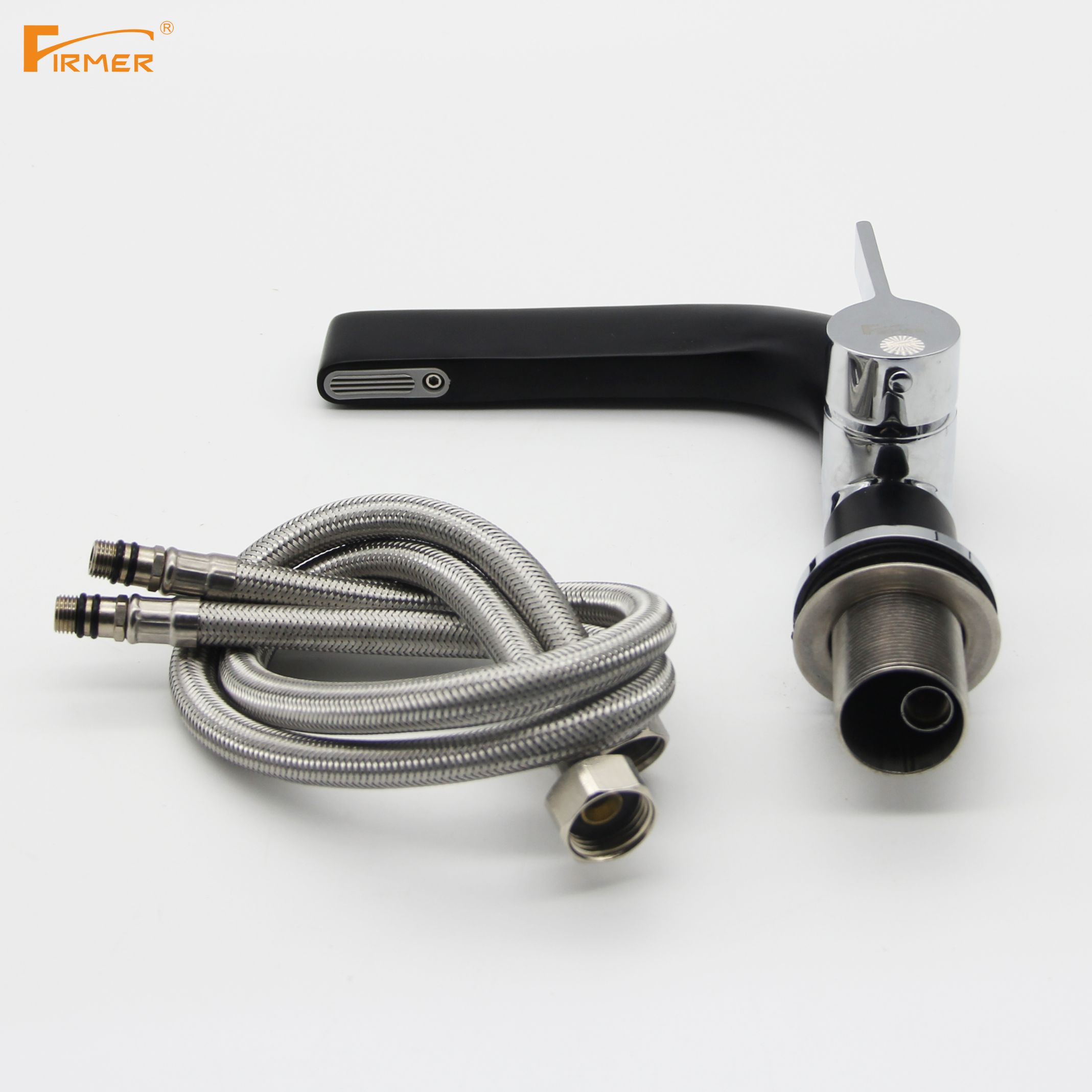 FIRMER black all-copper washbasin faucet, unique cold and hot household single-hole hand washing basin details Picture