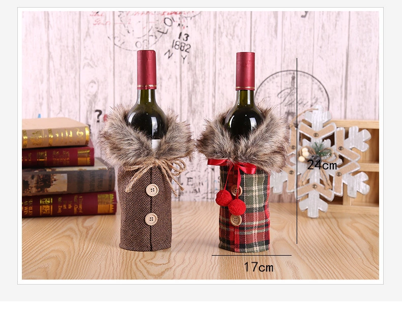 Christmas Decorations Europe And The United States New Wine Bottle Cover Bow Burlap Wine Bottle Cover Holiday Decoration Props Manufacturers Direct Sales