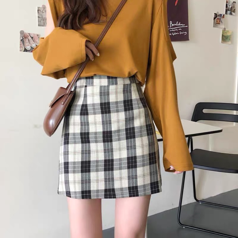 The 2020 new autumn Korean-style checkered skirt with a unique and versatile design sense, a hip-hugging A-line skirt for women Specification image