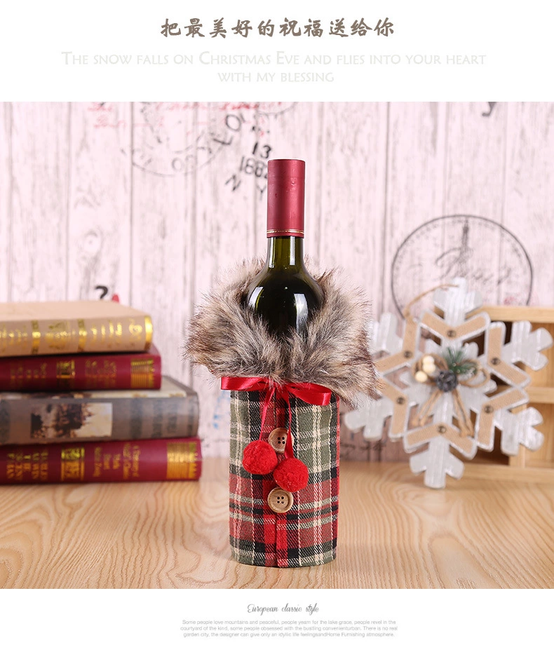 Christmas Decorations Europe And The United States New Wine Bottle Cover Bow Burlap Wine Bottle Cover Holiday Decoration Props Manufacturers Direct Sales undefined