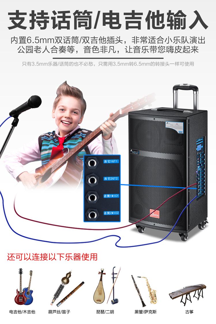 Danmaishi outdoor trolley speaker, professional high-power stage wireless Bluetooth live streaming Kuaishou square dance audio system detail image 7