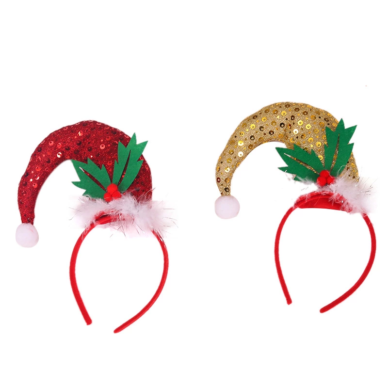 Cross-Border New Christmas Headband Three-Dimensional Feather Circle Highlights Curved Hat Headband Christmas Party Decoration Headband Specification drawing