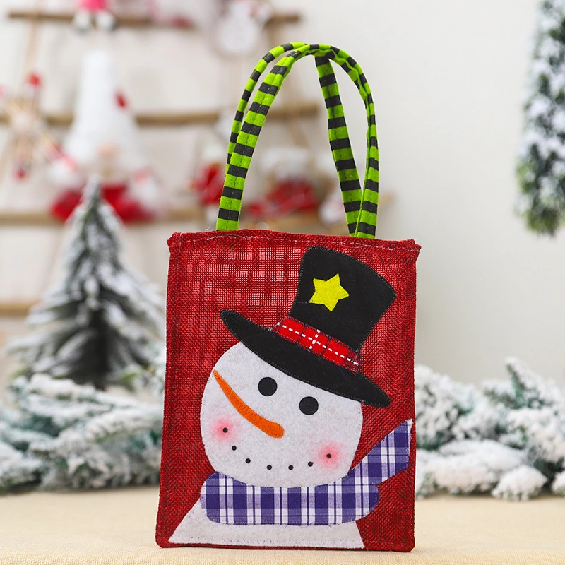 Christmas Decoration Supplies New Creative Cartoon Figure Stick Cloth Embroidered Linen Tote Bag Candy Bag Factory Direct Sales details Picture