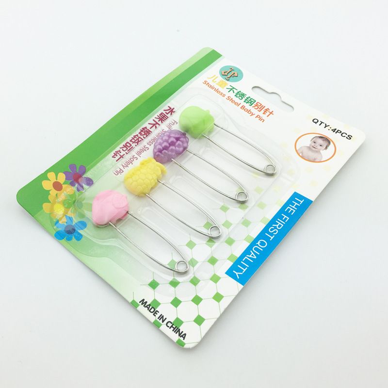 超市吸卡包装不锈钢水果动物笑脸婴儿尿布安全别针 卡通详情图5