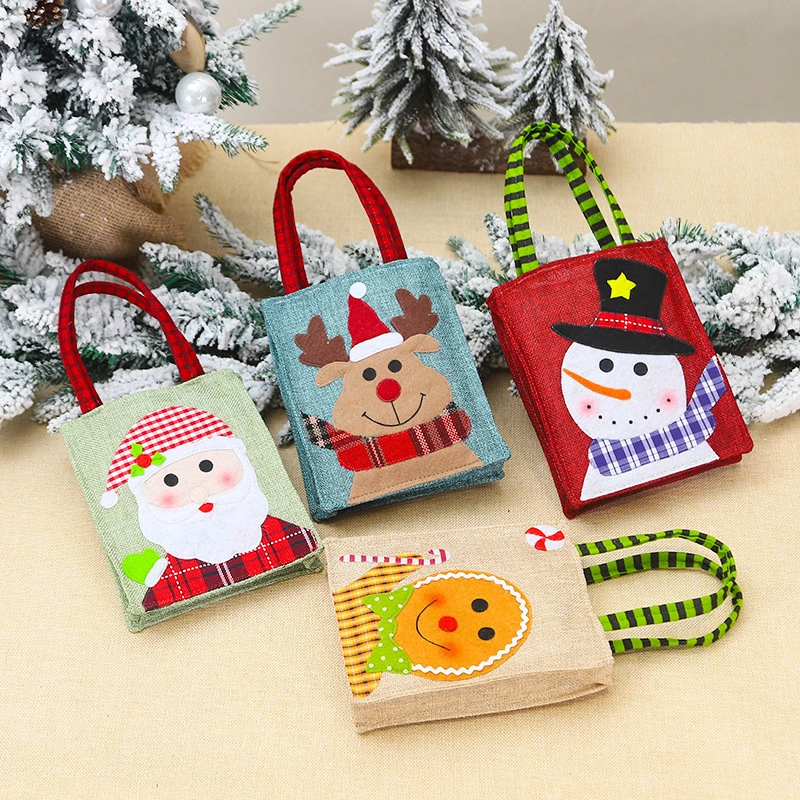 Christmas Decoration Supplies New Creative Cartoon Figure Stick Cloth Embroidered Linen Tote Bag Candy Bag Factory Direct Sales undefined