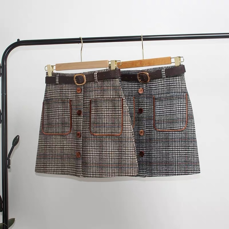 Plaid skirt, pleated skirt, short skirt, high-waisted tweed A-line skirt, 2020 new autumn and winter one-step skirt, winter skirt undefined