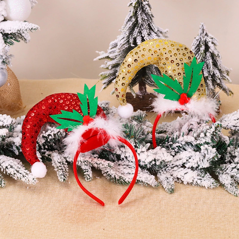 Cross-Border New Christmas Headband Three-Dimensional Feather Circle Highlights Curved Hat Headband Christmas Party Decoration Headband