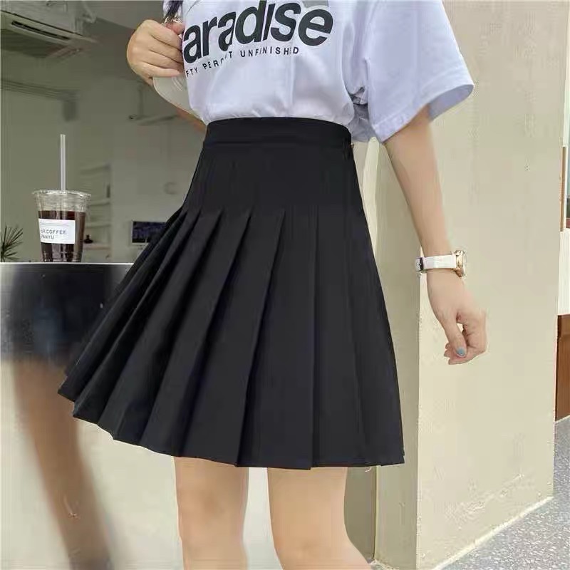 Black pleated skirt for women in summer, high-waisted A-line skirt, short skirt, grey and white half skirt for women in spring and autumn Item Picture