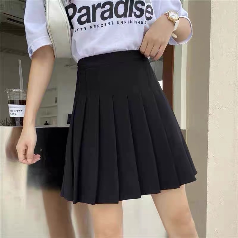 Black pleated skirt for women in summer, high-waisted A-line skirt, short skirt, grey and white half skirt for women in spring and autumn Specification image