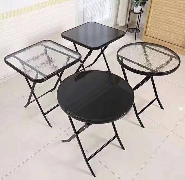 折叠桌子 奶茶店阳台小桌椅 钢化玻璃餐桌