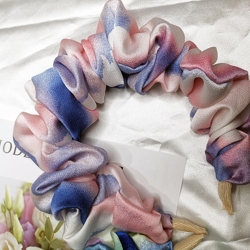 Korean Print Ink-Ink Tie-Dye Bubble Pleated Headband All-In-One Hair Accessories Women's Large Headband Face Wash Hair Headband Application Scenario