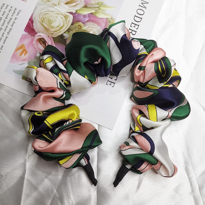 Korean Print Ink-Ink Tie-Dye Bubble Pleated Headband All-In-One Hair Accessories Women's Large Headband Face Wash Hair Headband undefined
