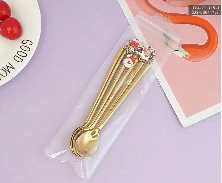 304 Christmas Cartoon and Cute Long-handled Coffee Spoon Ice round Spoon Gift Box Set of Six pieces Specification image