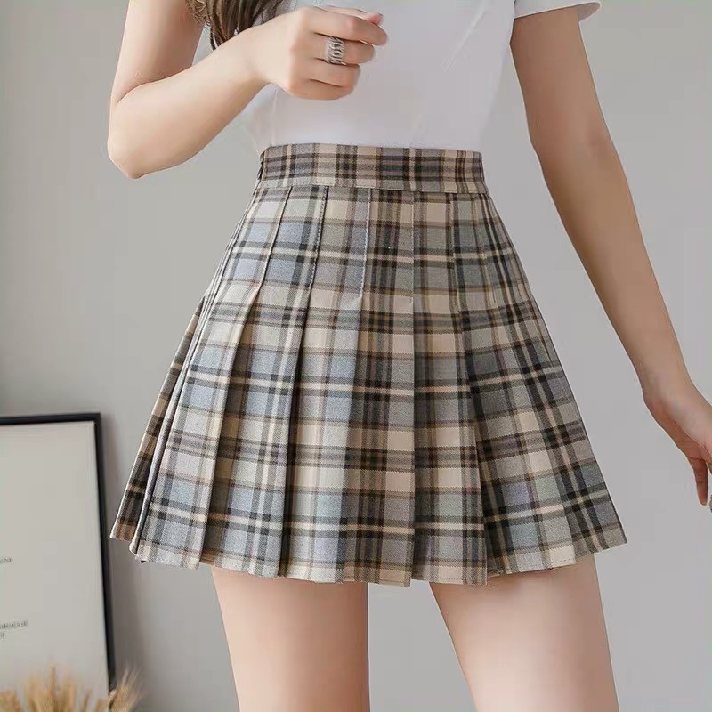 Pleated skirt, checked skirt, women's 2020 new autumn school style, high-waisted, super popular A-line skirt, short skirt, spring and autumn