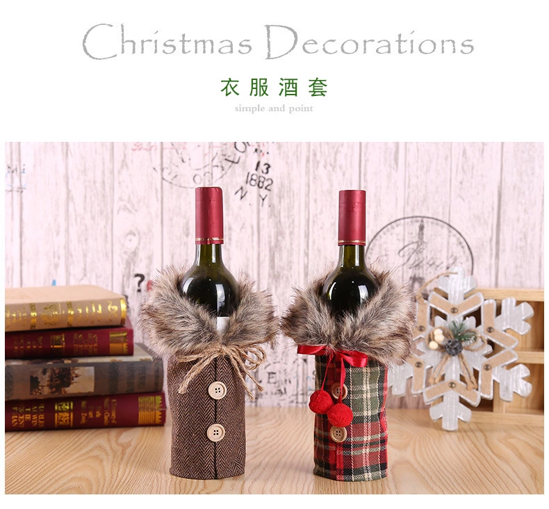 Christmas Decorations Europe And The United States New Wine Bottle Cover Bow Burlap Wine Bottle Cover Holiday Decoration Props Manufacturers Direct Sales undefined