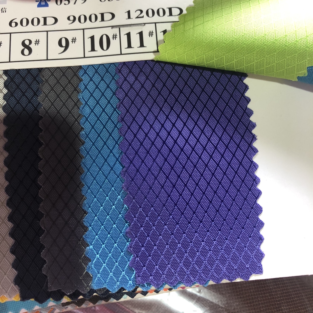 Glossy diamond-shaped checkered pu waterproof No. 11, snow blue polyester fabric, filament fabric, Oxford fabric 266