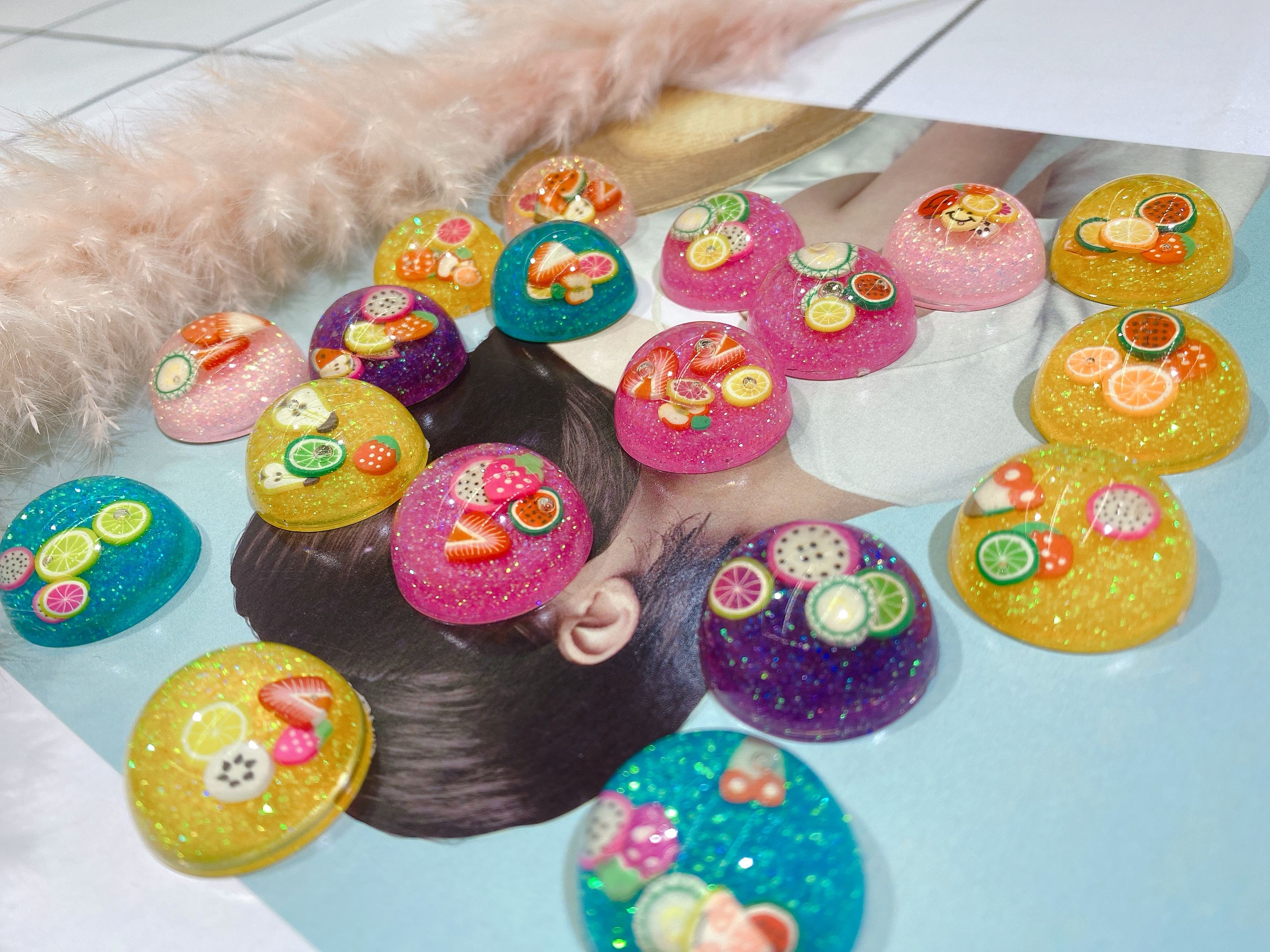 Acrylic half-sided round frozen oil fruit slice children's hair clip accessory