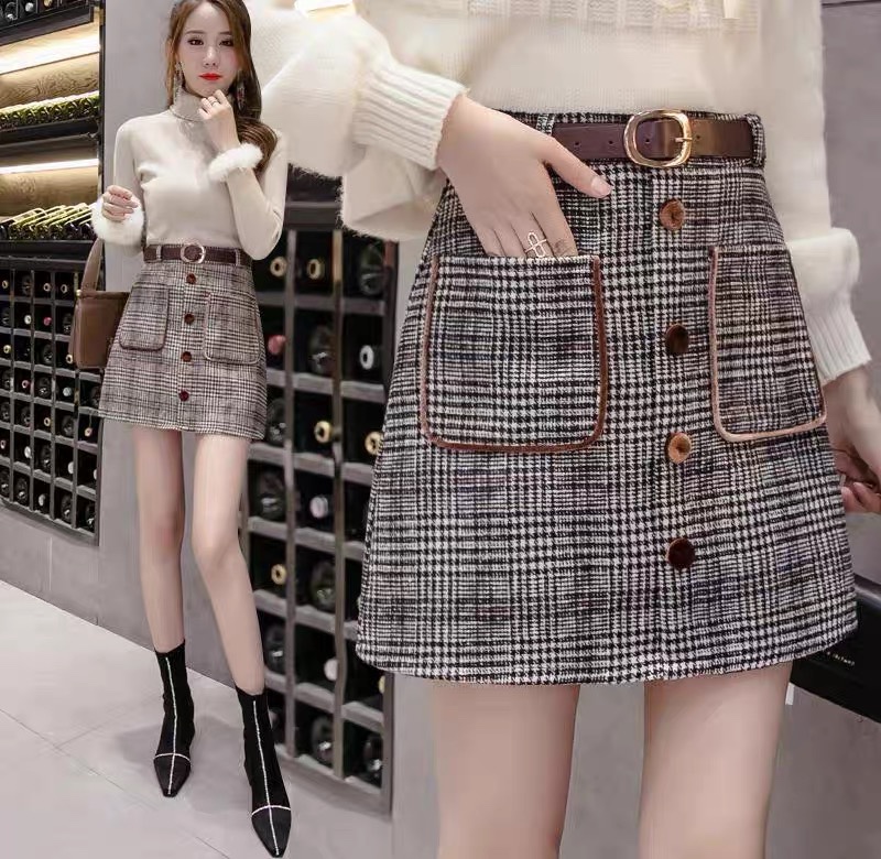 Plaid skirt, pleated skirt, short skirt, high-waisted tweed A-line skirt, 2020 new autumn and winter one-step skirt, winter skirt Application Scenario