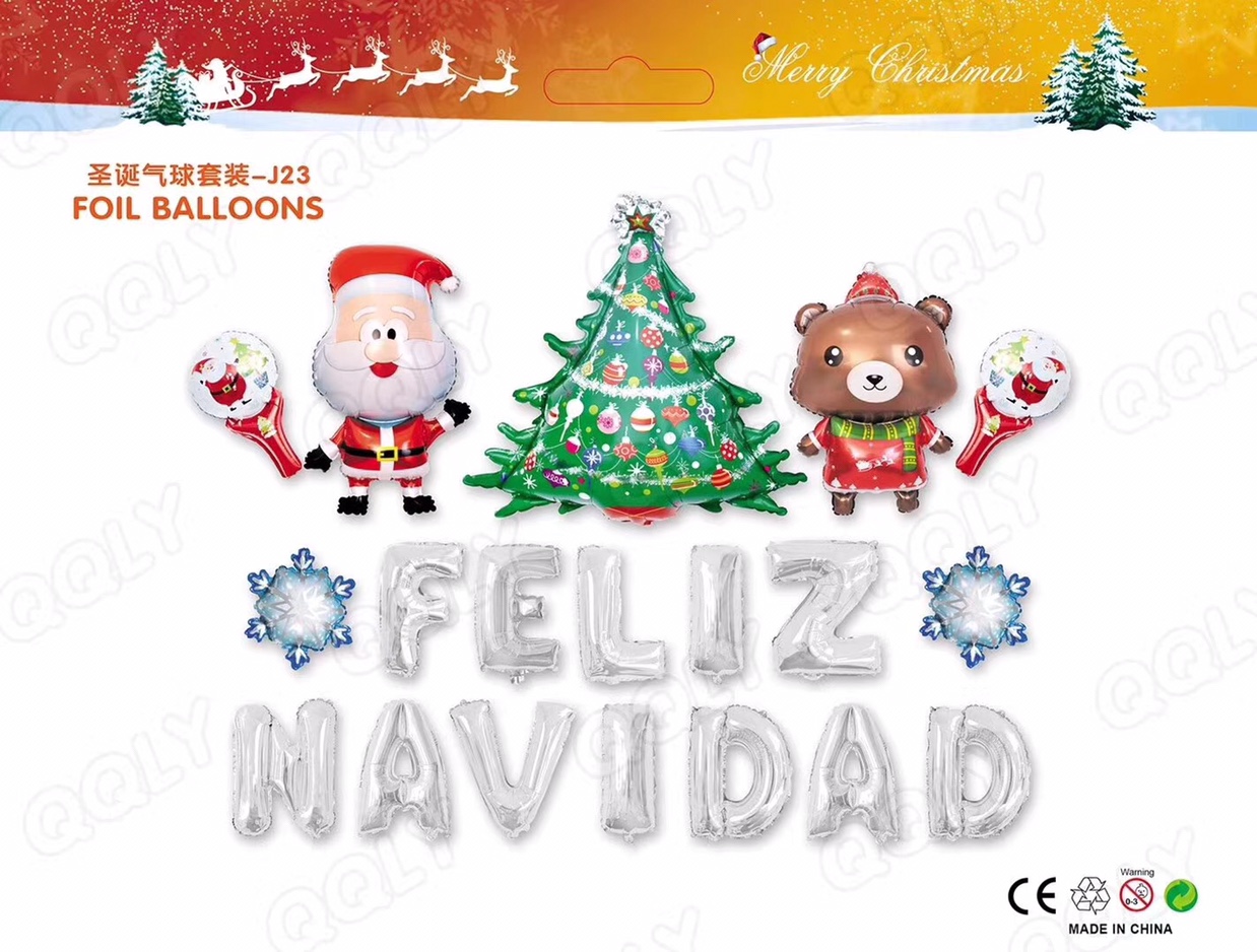 圣诞节商场装饰铝膜气球 圣诞老人圣诞树 雪人铝箔气球套餐批发图