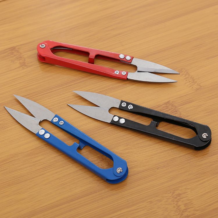 Factory direct cross-stitch yarn cutting tailor U - shaped spring small scissors spray-painted color handle white scissors thumbnail