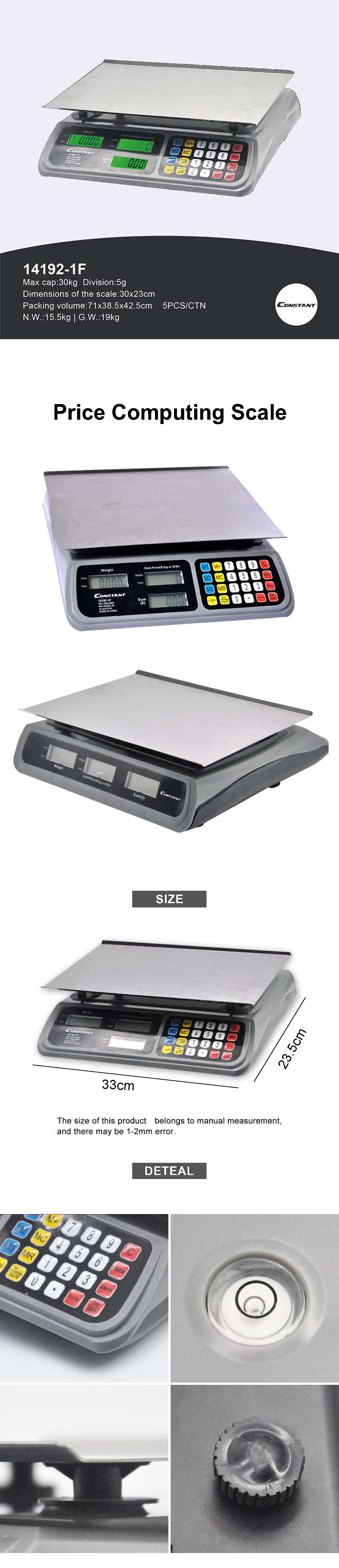 14192-1F high-quality electronic pricing scale, commercial scale, foreign trade English version electronic platform scale, 30KG/5G detail image 1