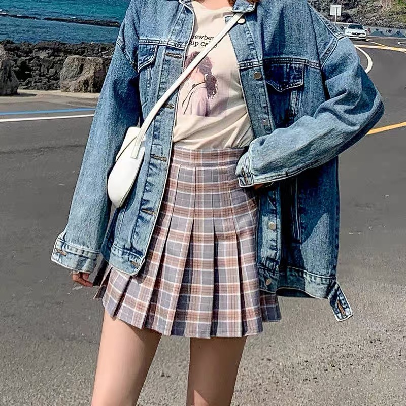 Official website: Trendy brand plaid pleated skirt, short skirt, women's summer 2020 autumn collection, women's plaid half skirt, high-waisted half skirt Specification image