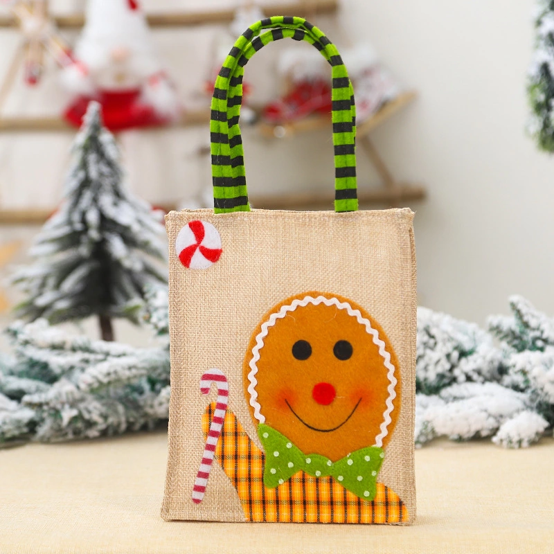 Christmas Decoration Supplies New Creative Cartoon Figure Stick Cloth Embroidered Linen Tote Bag Candy Bag Factory Direct Sales Item Picture