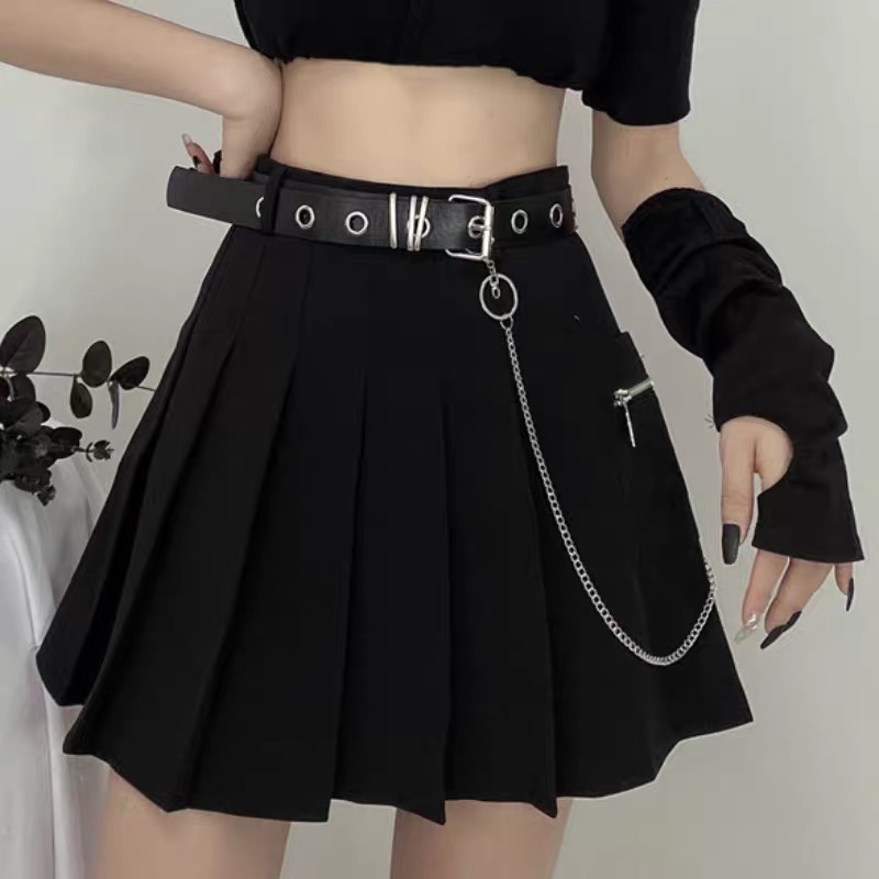 Summer Korean Edition 2020 New A-line high-waisted workwear style chain pleated short skirt, half skirt for women's students details Picture