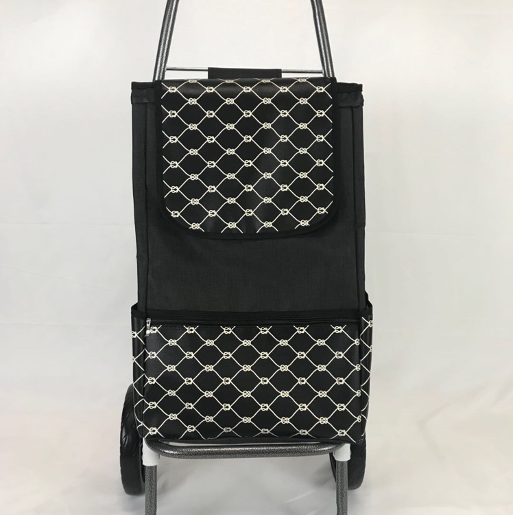 The shopping cart is ready for buying vegetables. It is convenient and lightweight to pull the cart
