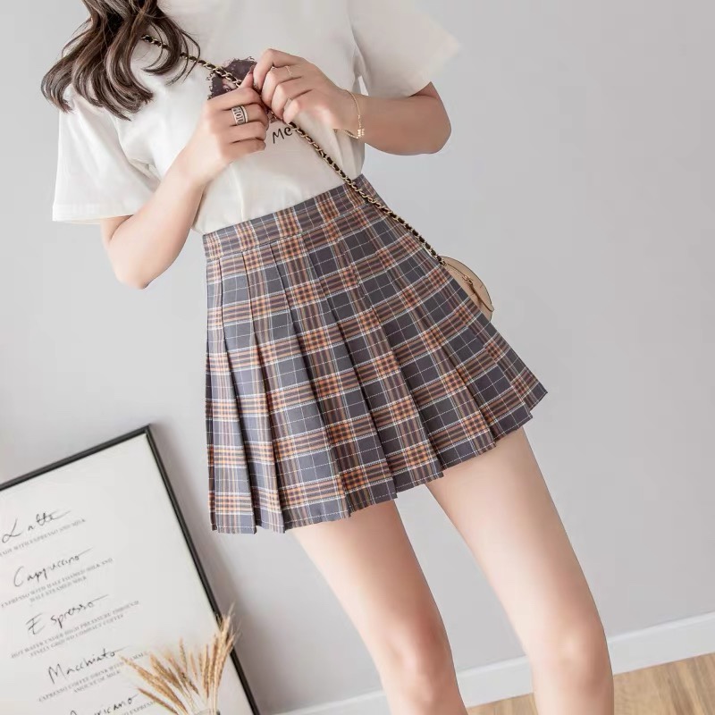 Pleated skirt, checked skirt, women's 2020 new autumn school style, high-waisted, super popular A-line skirt, short skirt, spring and autumn Specification image