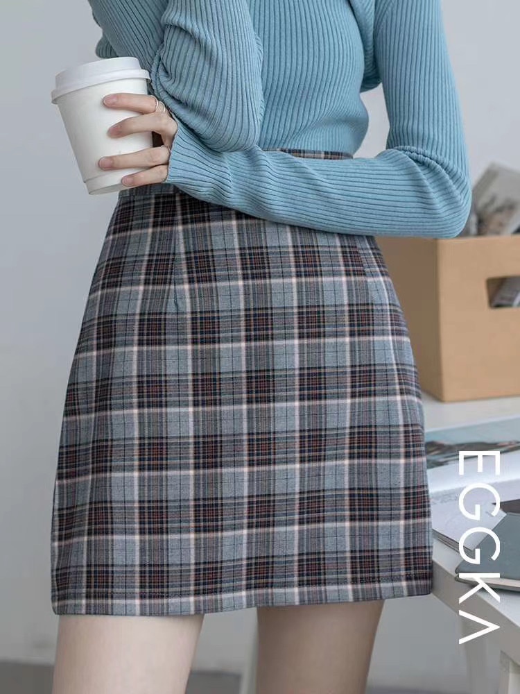 Plaid skirt for women's autumn and winter 2020 new A-line skirt, retro short skirt, high waist and hip skirt details Picture