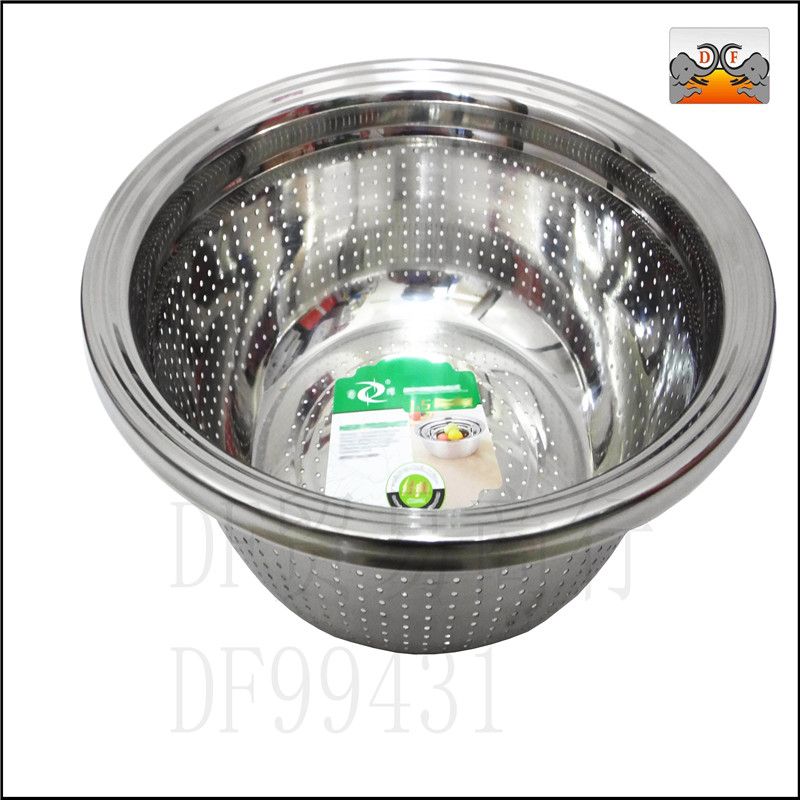 DF99431  1.5厚中式冲孔盆(无磁)不锈钢多用米筛无磁反边沥水篮家用蔬果筛厨  DF TRADING HOUSE