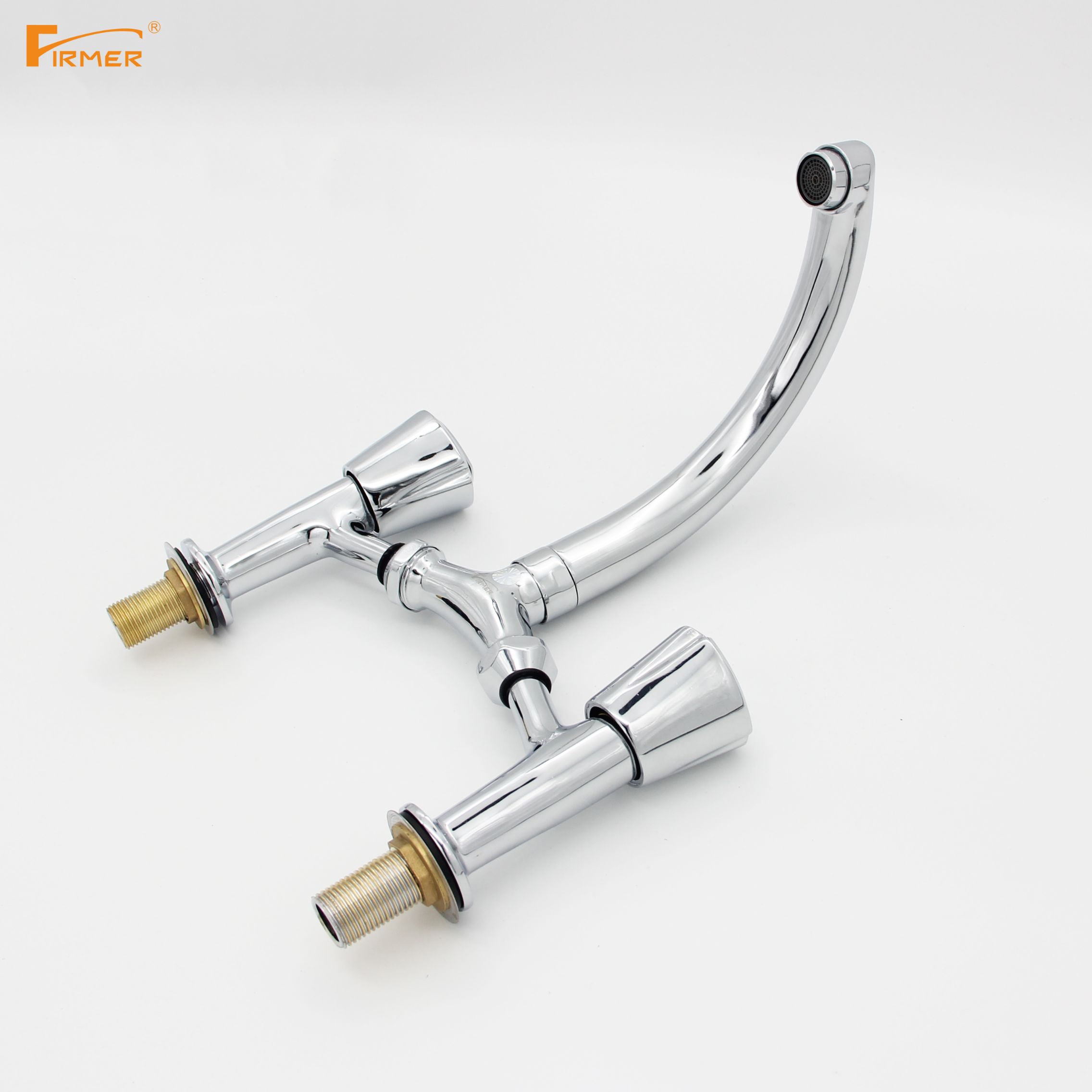FIRMER British retro full copper kitchen bridge faucet hot and cold faucet double hole faucet full figure
