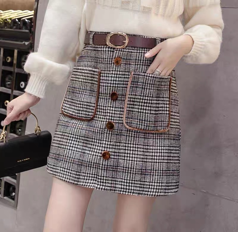 Plaid skirt, pleated skirt, short skirt, high-waisted tweed A-line skirt, 2020 new autumn and winter one-step skirt, winter skirt Specification image