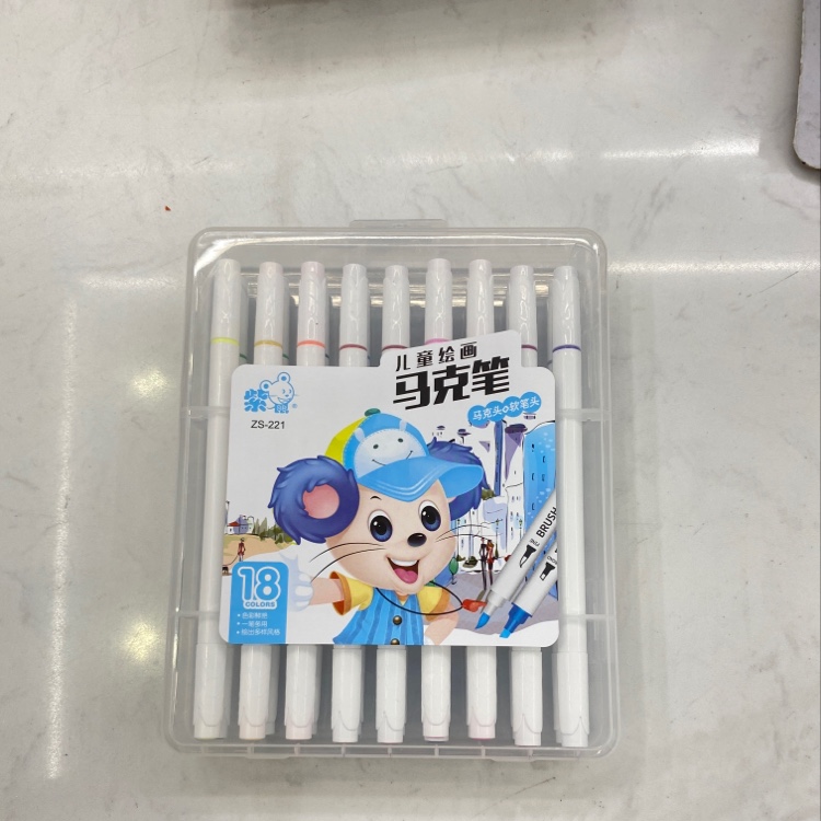 Purple Mouse Zs-221 18-Color Children's Drawing Soft Pen Double-Head Color Marker details Picture