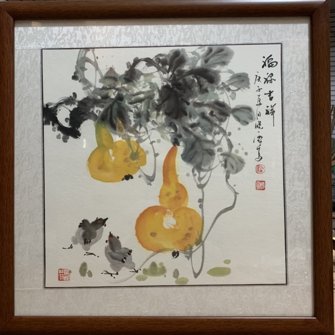 Finished painting, solid wood frame with glass, Chinese style details Picture