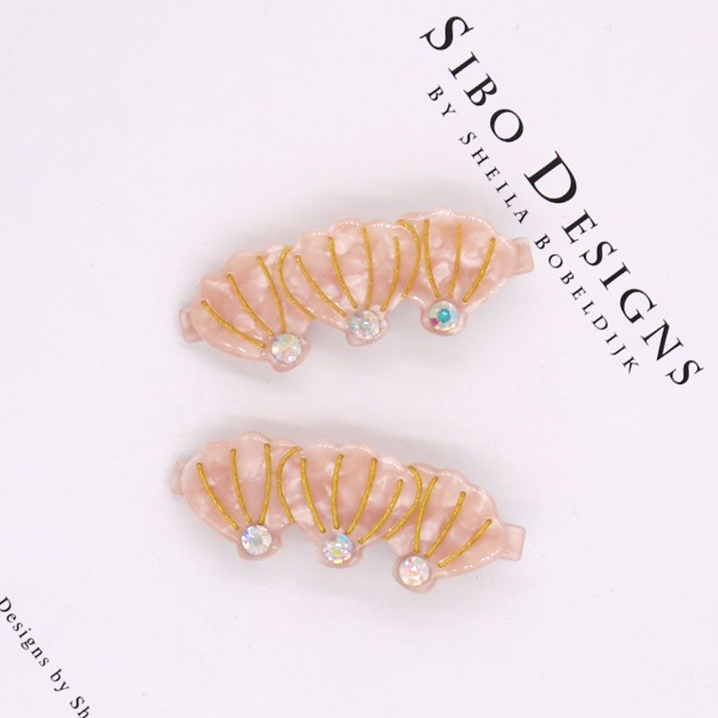 New Creative Rhinestone Hairpin Shell Acetic Acid Plate Side Clip Duck Beak Clip Korean Cute Pink Girl Clip