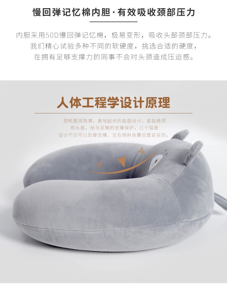厂家直销创意动物头u形枕氨纶超卡通素色U型枕 记忆棉汽车用颈枕详情图5