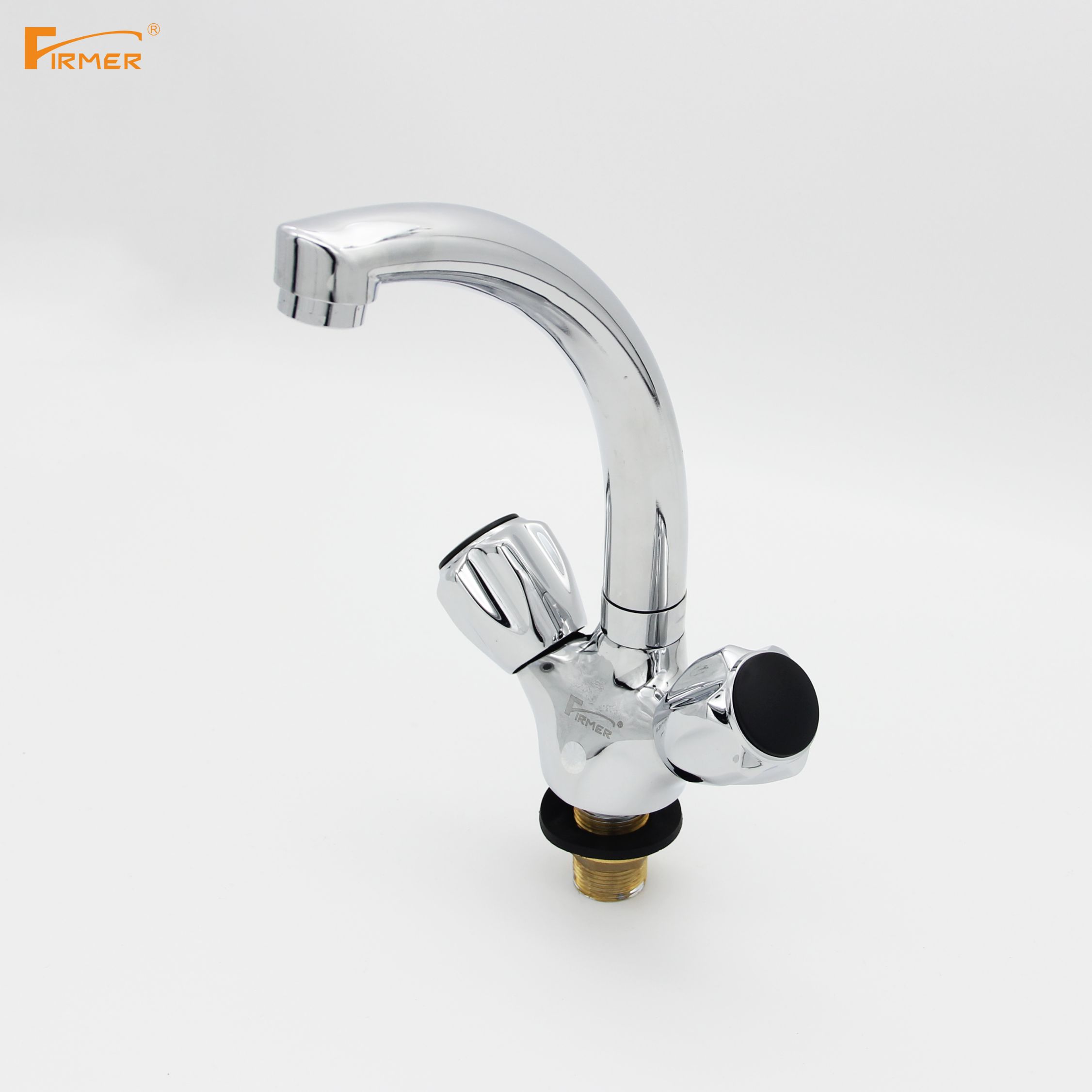 FIRMER two-wheeled brass washbasin faucet, bathroom washbasin, countertop, hot and cold water faucet details Picture